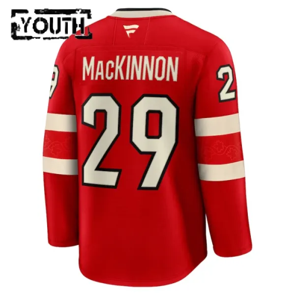 Fanatics Kanada 4 Nations Face Off Nathan Mackinnon 2025 Premium Trikot - Kinder (Rot)