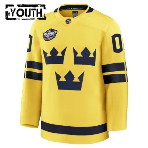 Fanatics Schweden 4 Nations Face Off Personalisiert 2025 Premium Trikot - Kinder (Gelb)