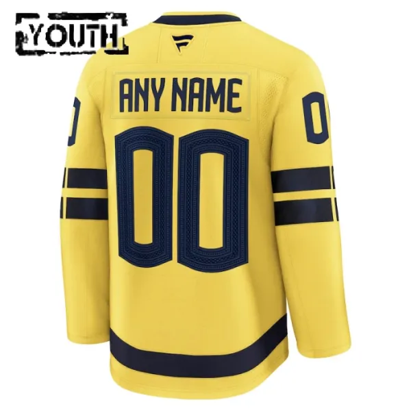 Fanatics Schweden 4 Nations Face Off Personalisiert 2025 Premium Trikot - Kinder (Gelb)