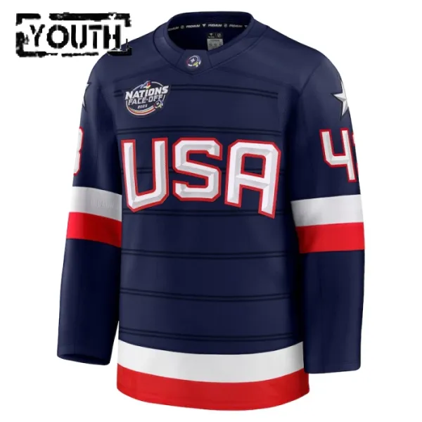 Fanatics USA 4 Nations Face Off Quinn Hughes 2025 Premium Trikot - Kinder (Navy)